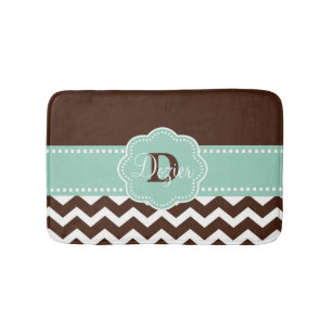 Brown Mint Chevron Monogram Bath Mat