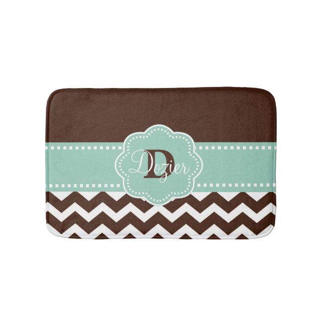 Brown Mint Chevron Monogram Bath Mat (Front)