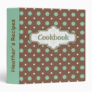 Brown, mint green retro polka dot cute recipe binder