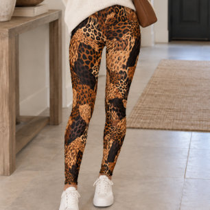 Brown Mixed Leopard Cheetah Print Leggings