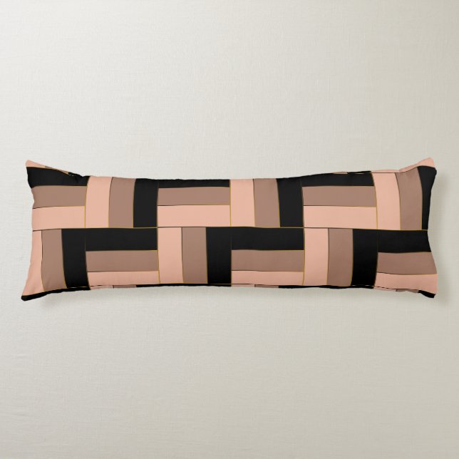 Brown Mocha Black Geometric Rectangles Body Pillow (Front)