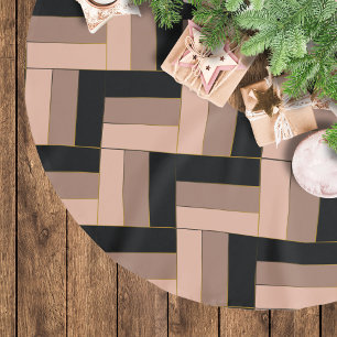 Brown Mocha Black Geometric Rectangles Brushed Polyester Tree Skirt