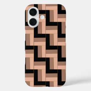 Brown Mocha Black Geometric Rectangles iPhone 16 Case
