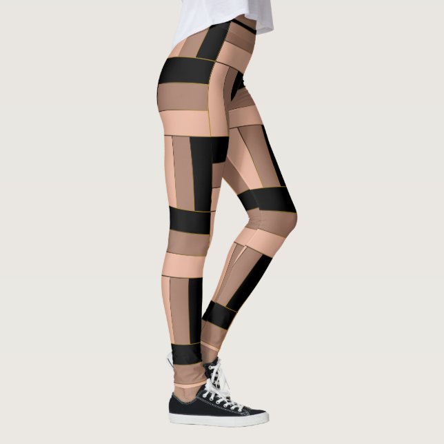 Brown Mocha Black Geometric Rectangles Leggings (Right)