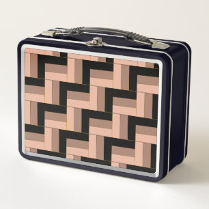 Brown Mocha Black Geometric Rectangles Metal Lunch Box