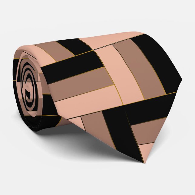 Brown Mocha Black Geometric Rectangles Tie (Rolled)
