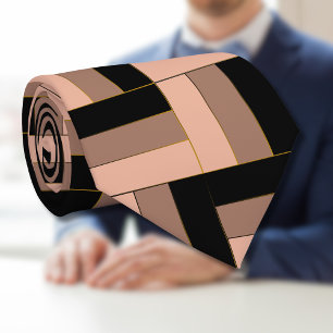 Brown Mocha Black Geometric Rectangles Tie