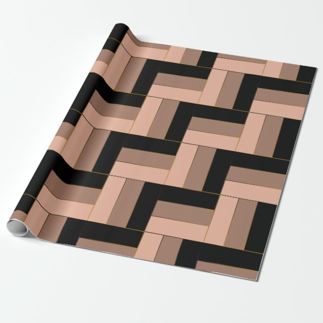 Brown Mocha Black Geometric Rectangles Wrapping Paper (Unrolled)
