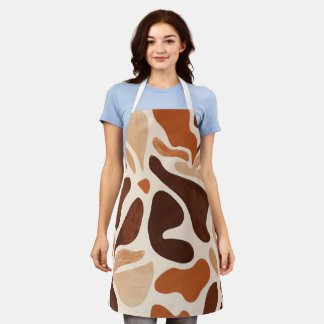 Brown Modern Art Flow Shapes All-Over Print Apron