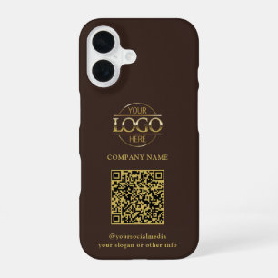 Brown Modern Business Logo & QR Code Promotional iPhone 16 Case