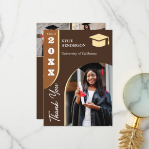 Brown Modern Graduation Photo Thank You Card