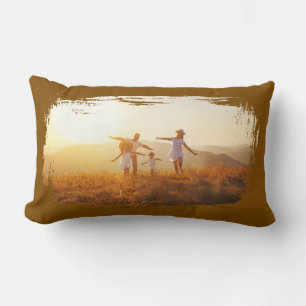 Brown Modern Grunge Border Photo Lumbar Pillow