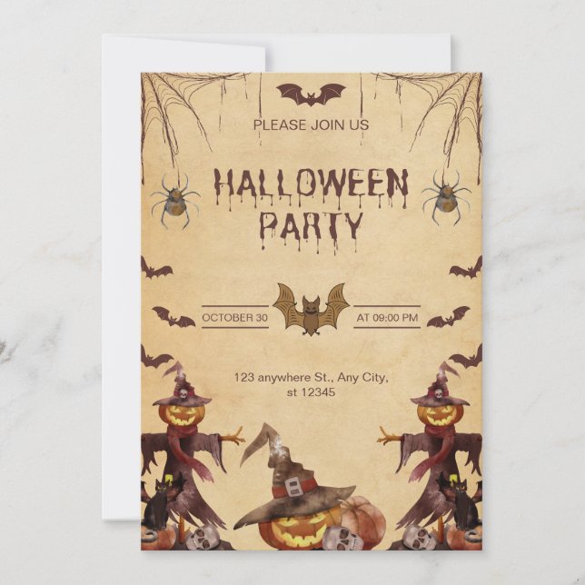 Brown Modern Halloween Party Invitation (Front)