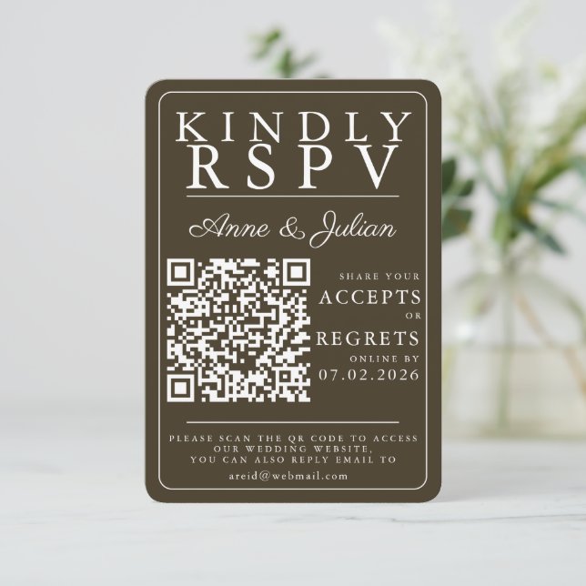 Brown Modern Photo RSVP Insert QR Code (Debout devant)