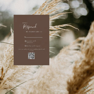 Brown Modern Wedding QR Code RSVP  Card