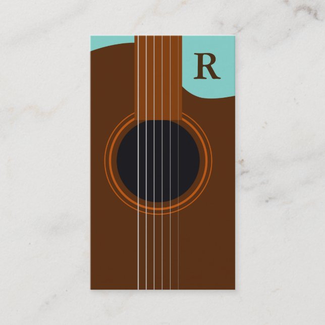 Brown Monogram Acoustic Guitar Guitarist Business Card (Front)