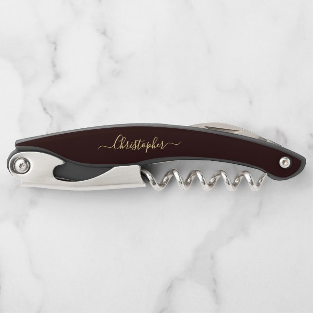 Brown Monogram Beer Wine Corkscrew Bottle Opener (Front)