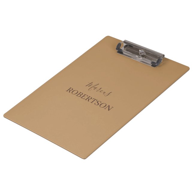 Brown monogram calligraphy minimalist professional clipboard (Angled)