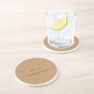 Brown monogram calligraphy minimalist professional coaster