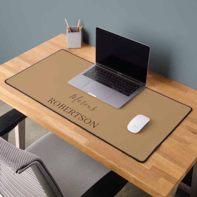 Brown monogram calligraphy minimalist professional desk mat (Office 2)
