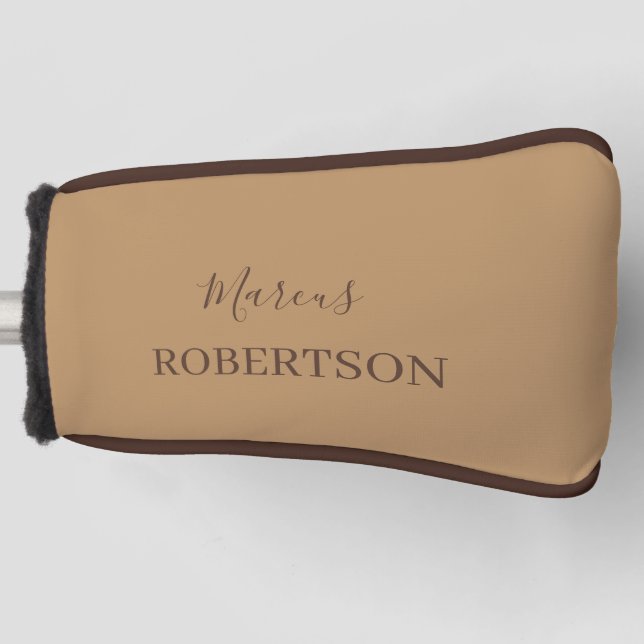 Brown monogram calligraphy minimalist professional golf head cover (Front)