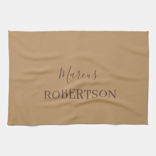 Brown monogram calligraphy minimalist professional kitchen towel (Horizontal)