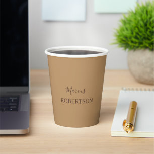 Brown monogram calligraphy minimalist professional paper cups