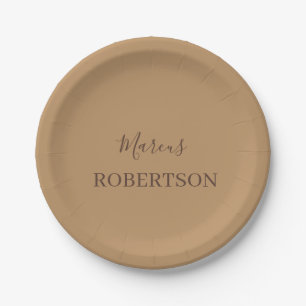 Brown monogram calligraphy minimalist professional paper plate