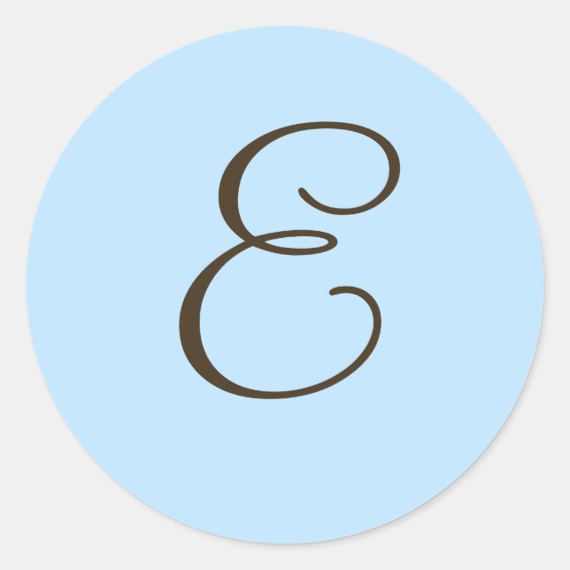 Brown Monogram E on Light Blue Favour Label (Front)