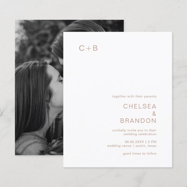 Brown Monogram Modern Budget Wedding Invitation (Front/Back)