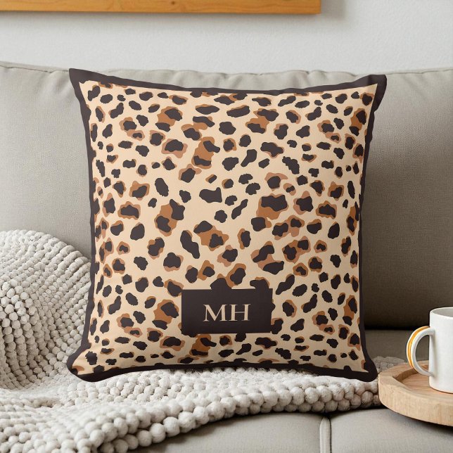 Brown Monogram Modern Initials Leopard Pattern Throw Pillow (Brown Monogram Modern Initials Leopard Pattern Throw Pillow)