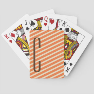Brown Monogram on Retro Orange Diagonal Stripes Playing Cards