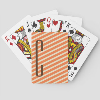 Brown Monogram on Retro Orange Diagonal Stripes Playing Cards
