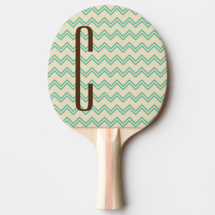 Brown Monogram on Turquoise Green Chevron Pattern Ping Pong Paddle
