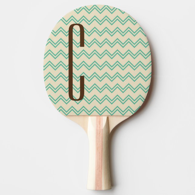 Brown Monogram on Turquoise Green Chevron Pattern Ping Pong Paddle (Front)