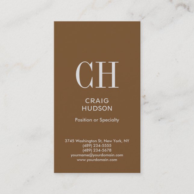 Brown Monogram Professional Business Card (Front)