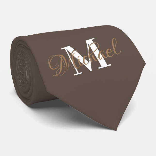 Brown Monogramed Necktie (Rolled)