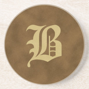 Brown Monogrammed Sandstone Coaster - B