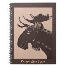 Brown Moose Art Personalized Notebook
