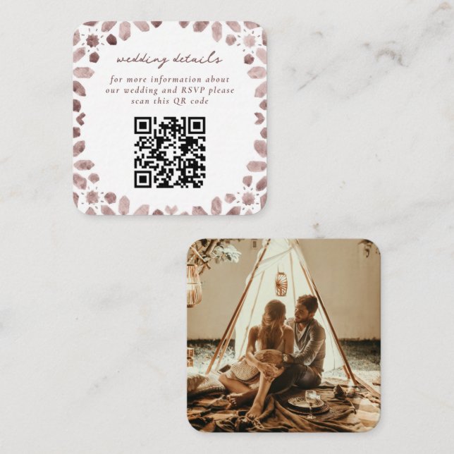 Brown Moroccan Tiles QR Code Wedding Enclosure Card (Front/Back)