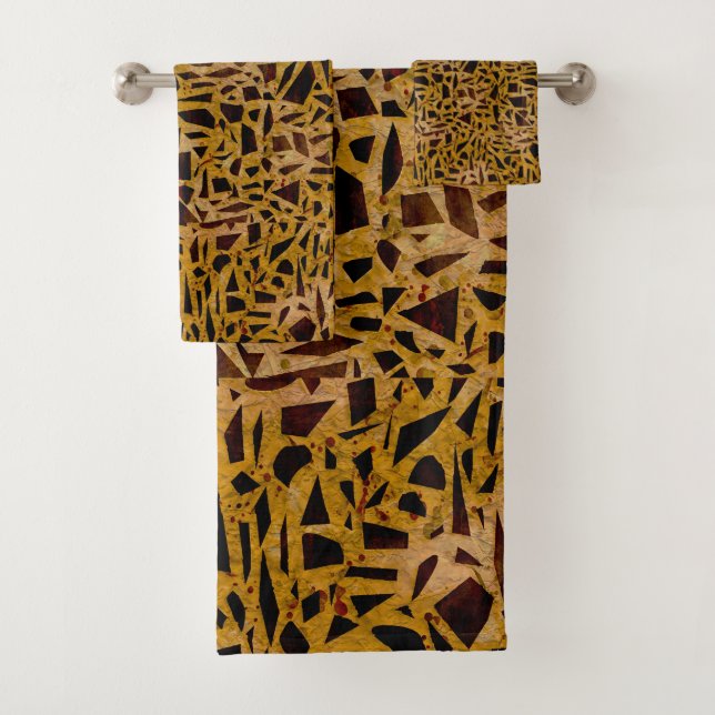 Brown Mosaic Glass Tile Modern Chic Bath Towel Set (Insitu)