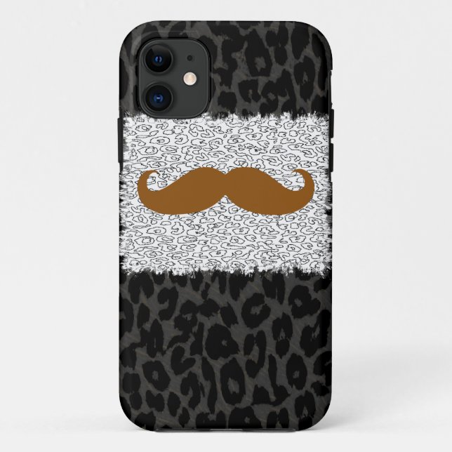 Brown Moustache and Leopard Print Case-Mate iPhone Case (Back)