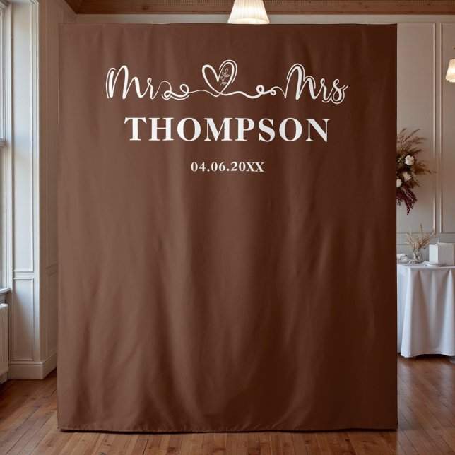 Brown | Mr and Mrs Elegant Simple Backdrop Tapestry (Creator Uploaded)