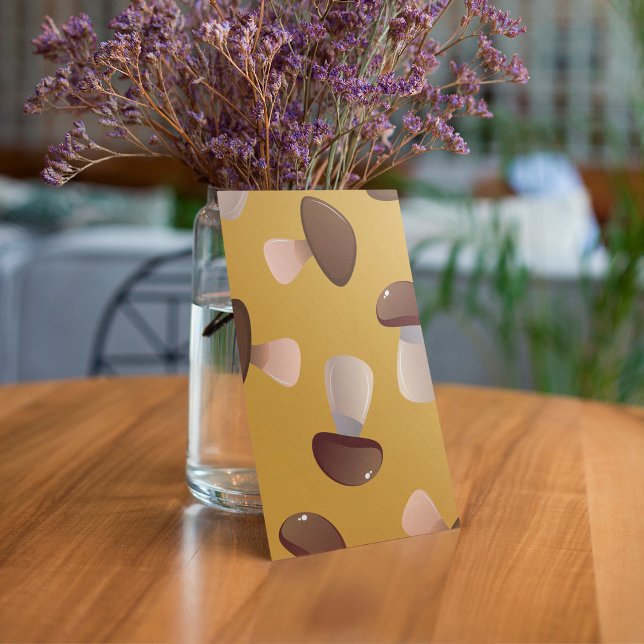 Brown Mushroom Pattern on Mustard Yellow Invitation (Creator Uploaded)