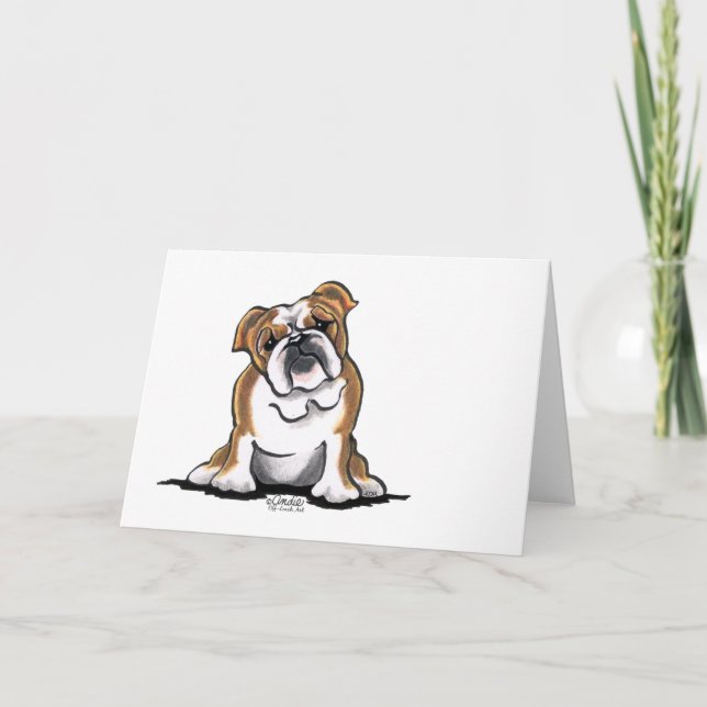 Brown n White English Bulldog Sit Pretty Card (Front)