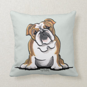 Brown n White English Bulldog Sit Pretty Throw Pillow