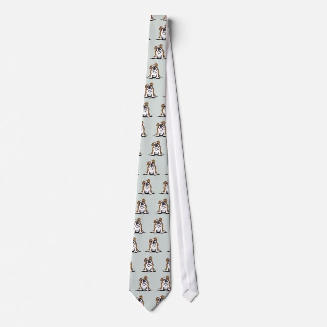 Brown n White English Bulldog Sit Pretty Tie (Front)