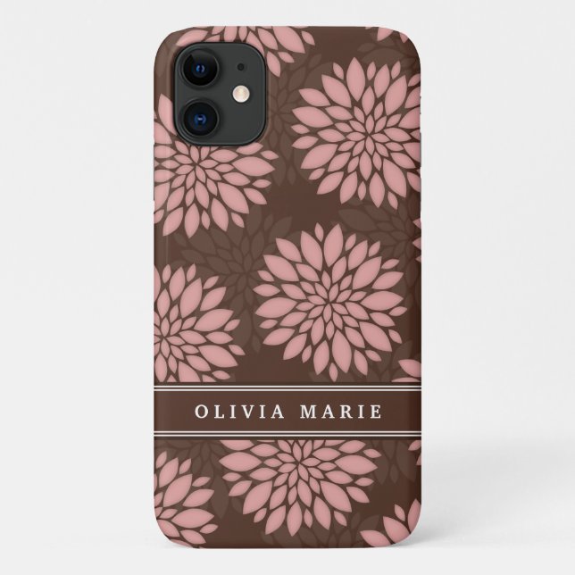 Brown Name Blush Pink Flower Blossom Pattern Case-Mate iPhone Case (Back)