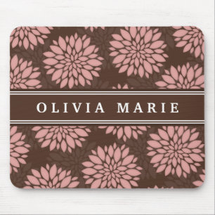 Brown Name Blush Pink Flower Blossom Pattern Mouse Pad