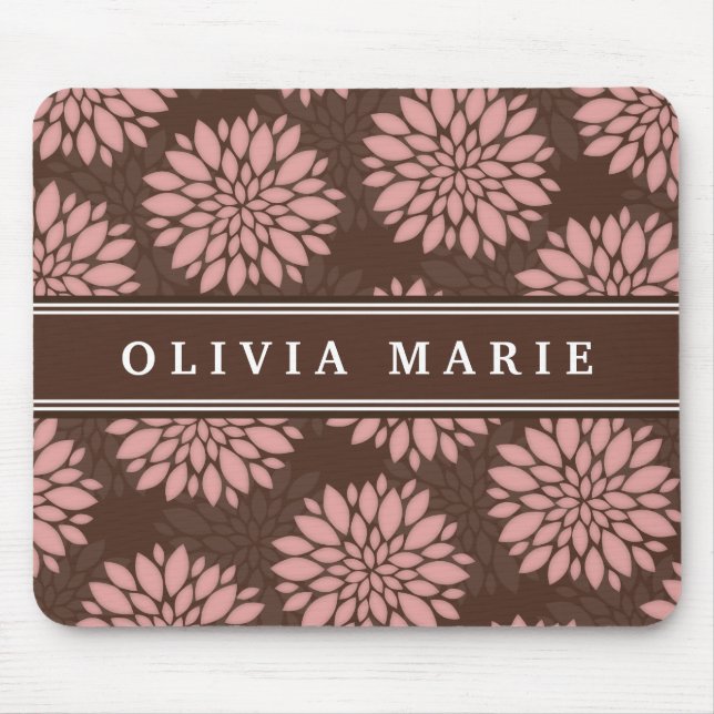 Brown Name Blush Pink Flower Blossom Pattern Mouse Pad (Front)